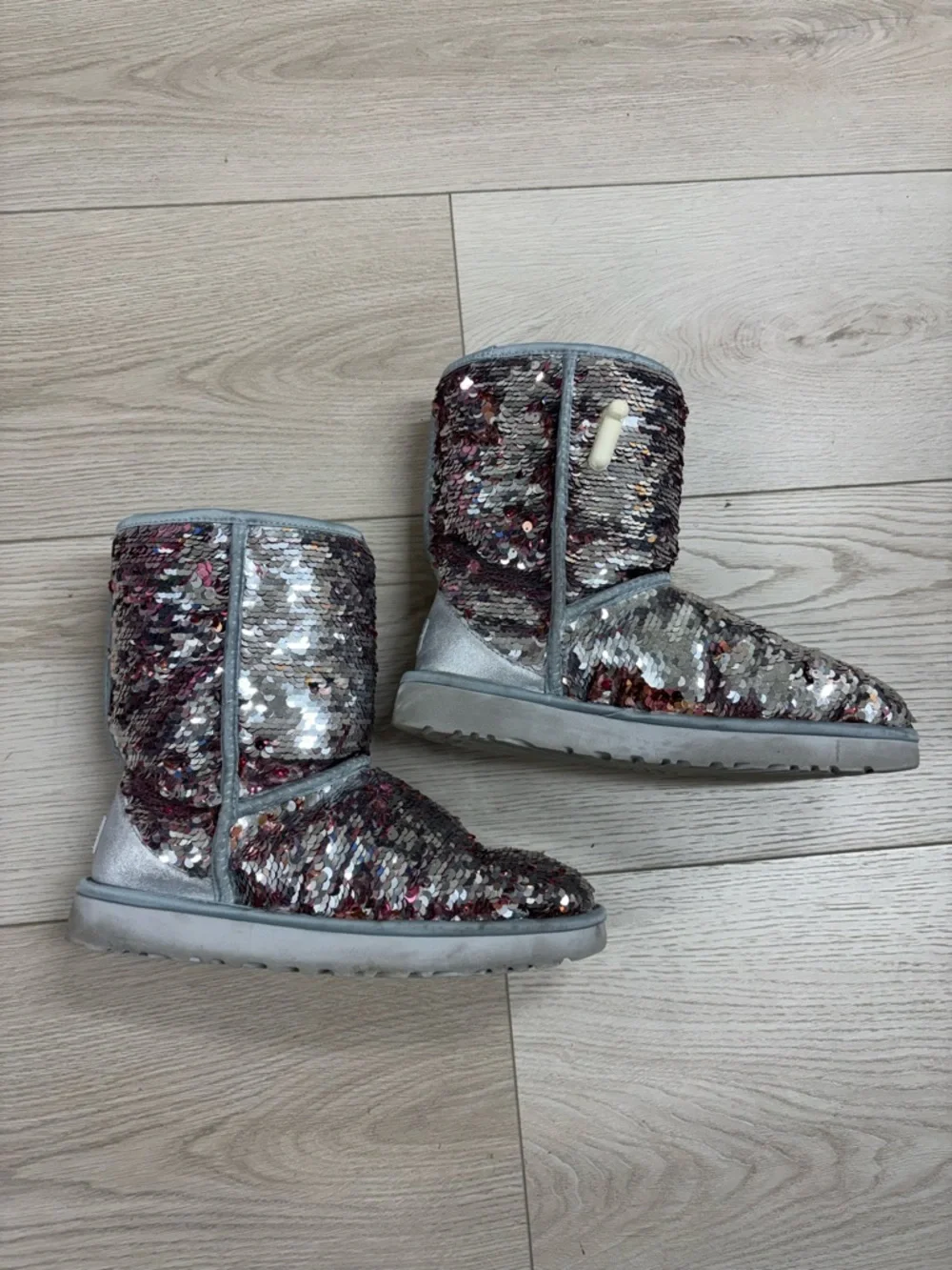 UGG Classic Short Sequin Boots in Pink & Silver